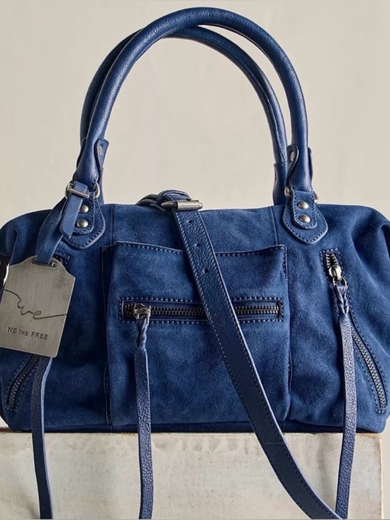 Free People Handbags - Free People We the Free Baby Emerson Suede Tote Bag-Navy